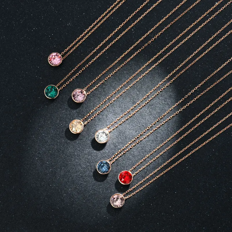 Luxury Fashion Round Rhinestone Charm Necklace Austria Crystal Birthstone Necklaces for mothers day