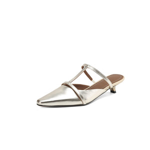 Chaussures décontractées en cuir pour femmes, couleur unie, bout pointu, style simple, pantoufles à talons hauts en peau de mouton à semelle souple - Product Image 1