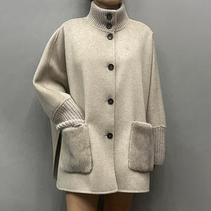 Jancoco Cappotto da Donna in Vera Lana Cashmere Morbido Giacca <span class=keywords><strong>di</strong></span> Lana <span class=keywords><strong>con</strong></span> Tasca in Vera <span class=keywords><strong>Pelliccia</strong></span> <span class=keywords><strong>di</strong></span> Visone - Product Image 1