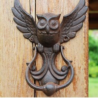 Battant de porte vintage en fonte d'acier motif hibou - Décoration extérieure de porte d'entrée de style industriel américain antique