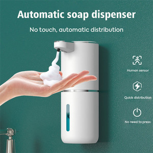 Distributeur de savon liquide moussant automatique sans contact de luxe moderne rechargeable pour salle de bain avec plateau - Product Image 2