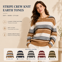 Pull en laine mélangée à rayures pour femme, col rond, manches longues, respirant et à séchage rapide, idéal pour l'hiver (vente en gros)