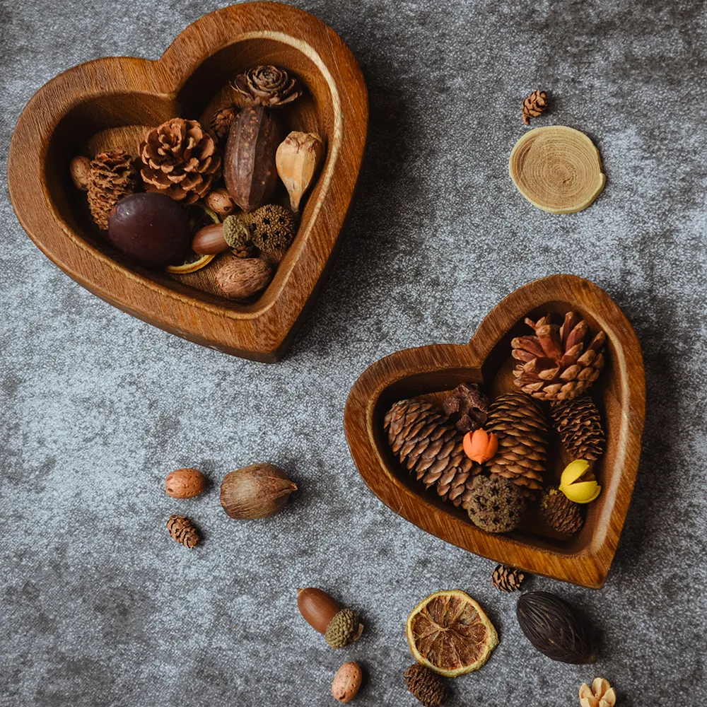 Mini Coração Tigelas De Madeira Manchado Coração Em Forma De Tigelas De Madeira-Mão Esculpida Tigelas (Para Velas)