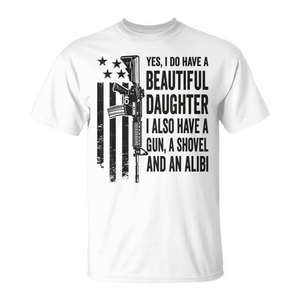 Camiseta Daughter Gun Shovel Alibi de manga corta, unisex, cuello redondo, para adultos, con serigrafía promocional - Product Image 1