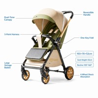Poussette bébé pliable, cadre en alliage d'aluminium réversible, 4 roues, absorption des chocs, pliage à une touche, pour les tout-petits de 6 à 36 mois