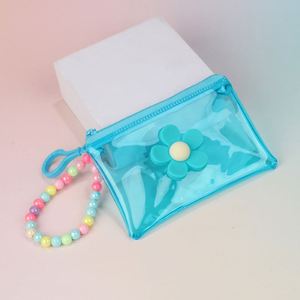 Solid Color PVC Zipper Closure Card Case Waterproof Transparent Earphone Bag with Coin <b>Purse</b> and <b>Cute</b> Pendant Bracelet Keyrings - Product Image 5