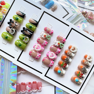 10 Uds hecho a mano Y2K <span class=keywords><strong>uñas</strong></span> <span class=keywords><strong>cortas</strong></span> a presión flor tallada decoración de manicura cubierta completa usable con diseño prensa de <span class=keywords><strong>uñas</strong></span> hecha a mano - Product Image 2