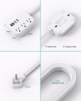 Mifaso Stop Kontak 3 Lubang dengan Ekstensi Kabel USB, Soket Daya Multi Plug, Kabel Ekstensi dengan Soket Daya yang Dapat Dipindahkan