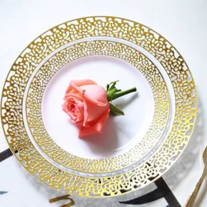 10 Zoll Kunststoff-Spitzen platte Elegante Rosé gold-Platte Hochleistungs-Hochzeits teller