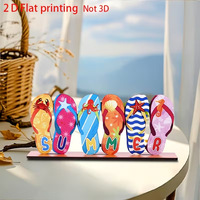 Letrero de mesa de madera plano 2D de verano con estampado de chanclas, cangrejo, pulpo y caballito de mar, recorte de letras, decoración para mesa de comedor con temática de playa y costa, regalo
