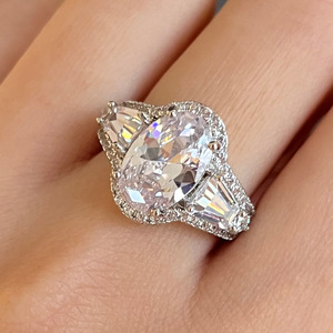 Bague F1607 en Moissanite, taille ovale, sertie pavé, pour femme, bague de fiançailles avec pierre précieuse - Product Image 5