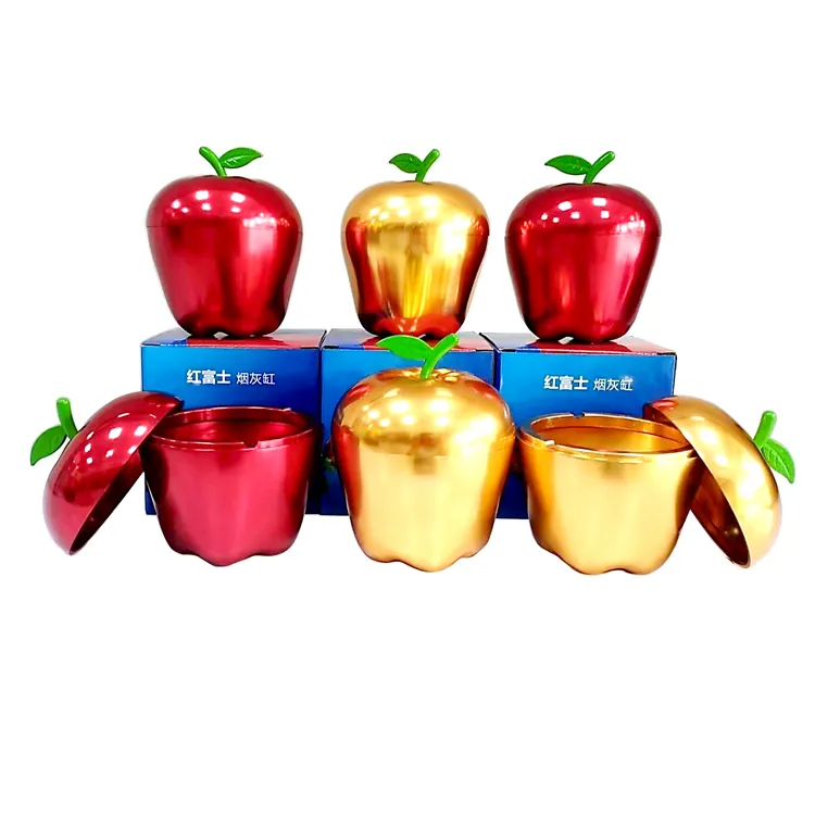 Hoge Kwaliteit Relatiegeschenken Aluminium 3D Kleurrijke Rode Fuji Apple Fruit Apple Vormige Grappige Nieuwigheid Asbakken