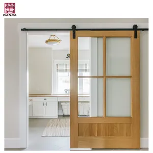 Residential Wooden Sliding Glass Barn Door Solid Wood Interior Double Timber Sliding Barn Doors