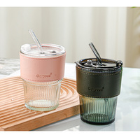 Offre Spéciale 400ml café glacé lait tasse en verre bambou Festival tasses à café en verre avec paille et couvercle
