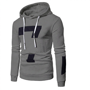Men's Green Hooded Sweatshirt With Black Number 7 Print Slim Fit Casual Knitted Long Sleeve Autumn Wear - Product Image 4