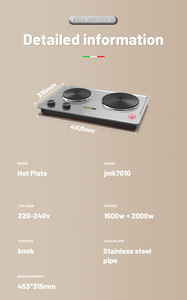 <span class=keywords><strong>Plaque</strong></span> chauffante électrique portable 1500W <span class=keywords><strong>2</strong></span> brûleurs Panneau en acier inoxydable Gadgets de cuisine compacts Double <span class=keywords><strong>plaque</strong></span> chauffante - Product Image 6