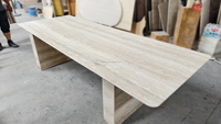 Table à manger en travertin clair 280x100x3cm avec trous non remplis, table basse en travertin blanc ivoire d'Italie