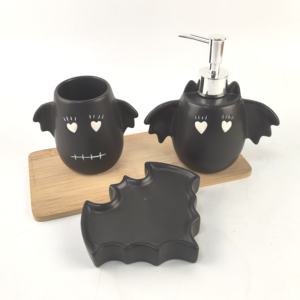 Ensemble de distributeur de savon en céramique à trois pièces sur le thème de la fête d'Halloween, ensemble de salle de bain, masque de mort, flacon pompe pour lotion - Product Image 2