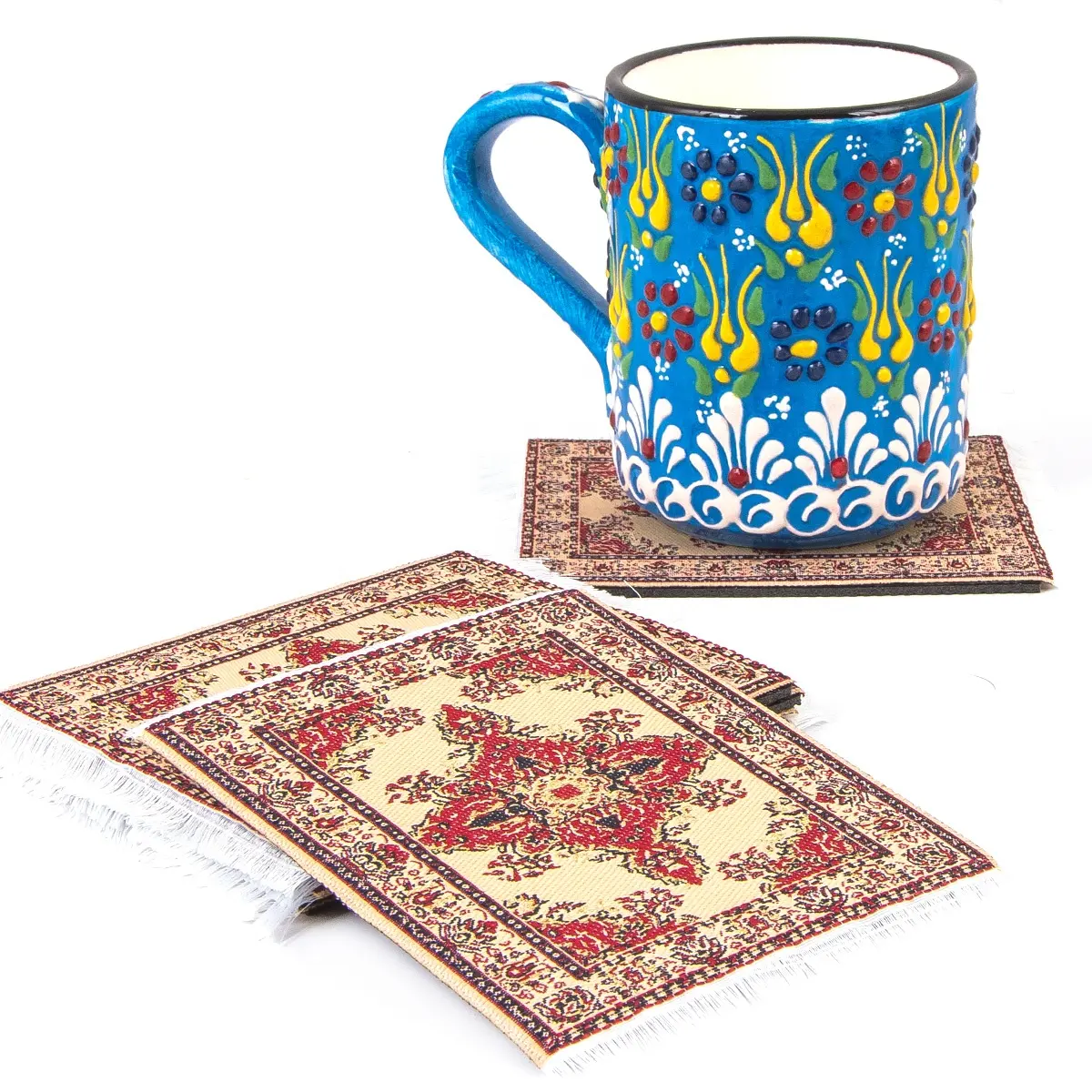 Türk minyatür halı dokuma 6 Set çay kahve altlığı Mat masa dekorasyon