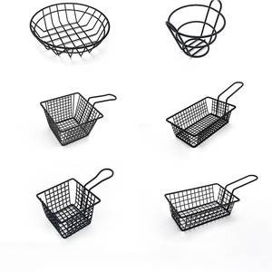 Metal Fry <b>Basket</b> Set Cooking Tools For Camping Outdoor Use Industrial Style Black Wire <b>Mesh</b> Design - Product Image 1