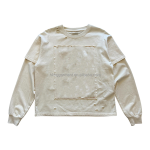 Camiseta Corta Personalizada para Hombre de 300GSM, Diseño Holgado Estilo Vintage Urbano con Mangas Largas Estampadas y Desgastadas - Product Image 1