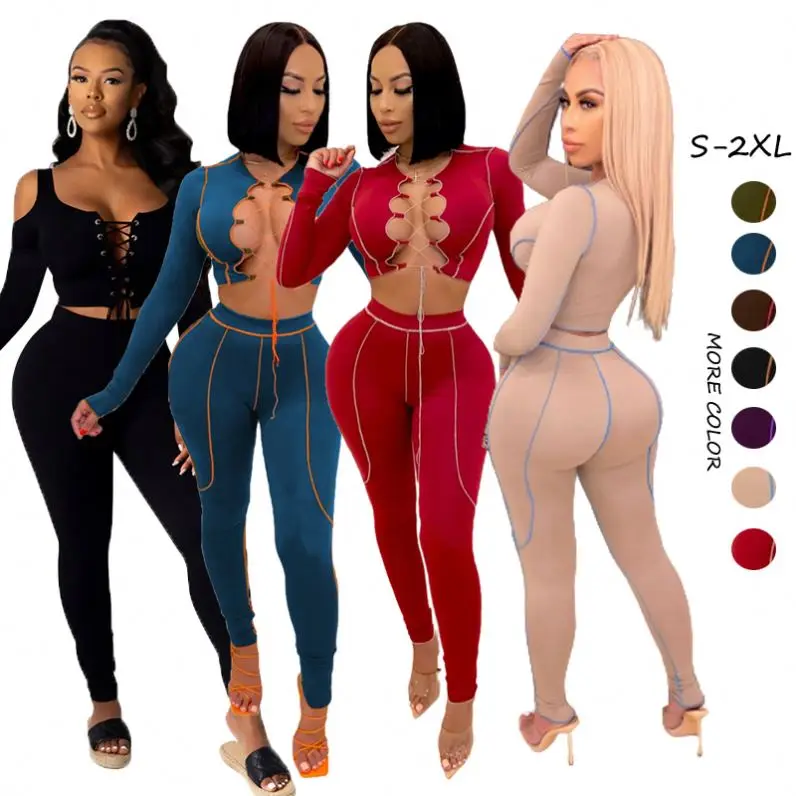 2021 Casual Fall Set Women Clothing Plain Two Piece Set Tracksuits 2 Piece Set Women