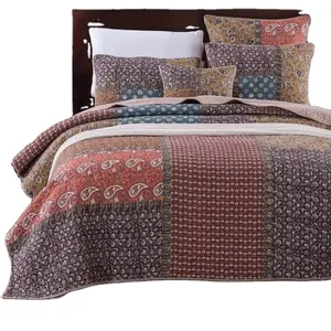 流行的畅销奢华刺绣棉被拼布3件床罩/床上用品套装被子