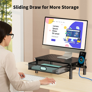 Height Adjustable <strong>Monitor</strong> Riser <strong>with</strong> Metal Mesh <strong>Drawer</strong> Laptop <strong>Stand</strong> <strong>with</strong> Phone Holder - Product Image 5