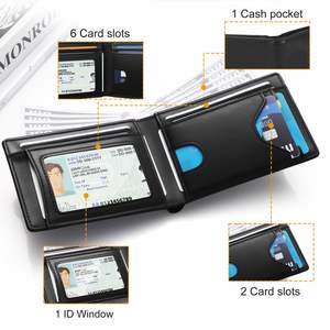 Luxe Zakelijke Volnerf Lederen Open Rfid Blokkeren Mannen Portemonnee Custom Emboss Logo Korte Zakelijke Id Creditcard Houder Portemonnee - Product Image 3