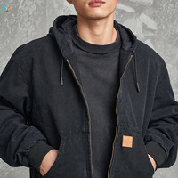 Jaket Hoodie Kanvas Duck Vintage Wash 100% Katun dengan Logo Custom, Jaket Kasual Vintage Wash