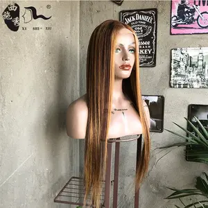 XISHIXIUHAIRwig製品色付きの人間の髪のかつらデザインハニーブロンド強調表示された人間の髪のフルレースhd深い波の正面のかつら