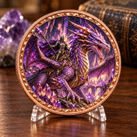 Pièce de monnaie en cuivre pur 999 de 1 oz, série Chevalier Dragon, relief 3D, couleur UV, effet anti-décoloration, artisanat métallique personnalisé pour les fêtes et les événements festifs