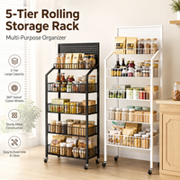 Meerlaags verrijdbaar opbergrek met scheidingswanden, rollende pantry-organizer voor keuken, snacks, dranken, boodschappen, display, thuisgebruik