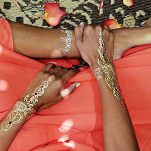 Индивидуальные металлические золотые временные татуировки-наклейки из фольги для тела, имитирующие татуировку, серебристые - Product Image 5