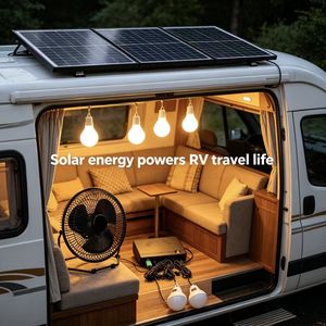 Fengming FM-003 Complete <b>Solar</b> Power <b>System</b> 12V Small Floor Fan + 2 LED <b>Lights</b> Wire + USB Outdoor Camping & Home Use FM-003 - Product Image 1