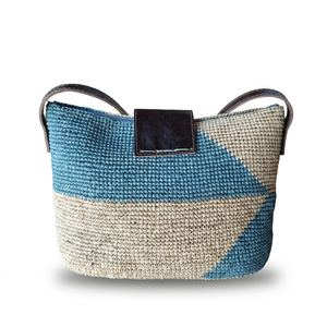 Sac à bandoulière en raphia fait main pour femme, motif géométrique, doublure en polyester, poignée en cuir, fermeture éclair - Grande capacité pour les voyages - Product Image 3