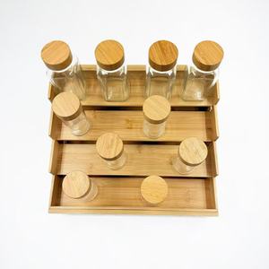 <b>Bamboo</b> Extendable Four Tier Spice Rack With Glass Jars For Kitchen Storage Organization - Product Image 2