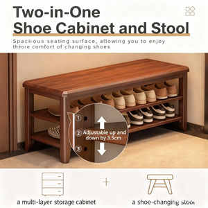 ספסל נעליים מעץ מלא בכניסה ישב על מדף נעליים רב שכבתית לשימוש ביתי ואלון נעליים לאחסון נעליים לאחסון נעליים - Product Image 2