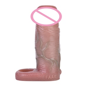 FAAK 13.6CM Open-ended Design Realistic Penis Sleeve With Anti-drop Ring Silicone Condom Cock Enlarger Sex Toys for Men - Product Image 2