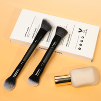Nouveauté : Pinceaux de maquillage pour le visage en fibres végétales, double embout, manche en bois, format voyage, personnalisables, luxe, haute qualité