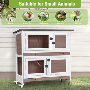 Cage à lapins d'extérieur, cage à lapins mobile avec roues, cage à lapins à 2 étages avec 2 plateaux extractibles, cage à cobayes en bois - Product Image 6