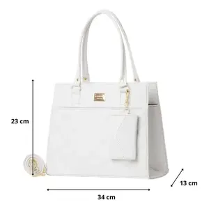 Bolso de Mano Elegante para Mujer Fana Dunia, Modelo M3893, Color Blanco, Diseño de Rejilla de Diamantes, Gran Capacidad, Estilo Casual, Correa de Cadena Metálica - Product Image 3