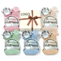 Assiette pour enfants en acier inoxydable personnalisée, résistante au lave-vaisselle, avec compartiments, ensemble d'alimentation pour bébé en silicone avec ventouse, manchons en silicone amovibles