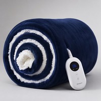 Couverture Chauffante Bleu Marine Luxe Flanelle Sherpa 50x60 Pouces Contrôle Numérique Sûr et Chaud Vente en Gros Usine