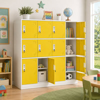 Armoire à casiers métalliques pour enfants à 12 portes pour le rangement en classe scolaire, casiers en acier jaune avec portes verrouillables et étagères ouvertes