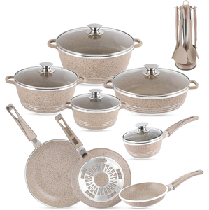 High Quality Modern Metal Ceramic Coated Pot <b>Pan</b> Glass Lids Soft Touch Handle Non-Stick Die <b>Cast</b> Aluminum Gas Cookware Set - Product Image 1