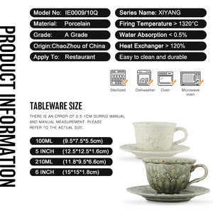 Set di Tazze da Espresso in Ceramica Vintage di Alta Qualità ed Ecologiche, 100ML, con Piattino, per Caffetteria - Product Image 6