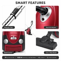 Aspirateur à sac puissant 19Kpa, 4L, filtre HEPA 5 étapes, enrouleur de cordon automatique, idéal pour les poils d'animaux et la maison
