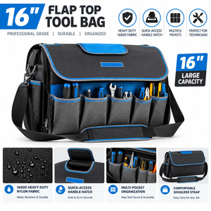 Bolsa de Herramientas con Tapa Abatible de 16 Pulgadas, Sistema de Acceso Rápido, Resistente al Agua, Correa de Hombro Ajustable, OEM Disponible, Capacidad de 25L - Product Image 1