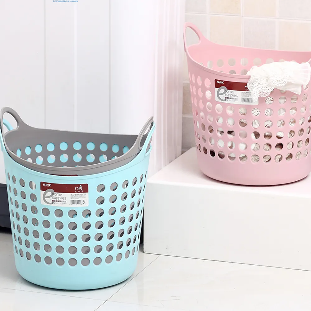 PE ronda de almacenamiento de plástico cesta de la lavandería con mango 27.5L